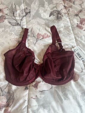Elomi Charley Balconette Bra Aubergine 32J Lace Mesh Adjustable Strap J Hook